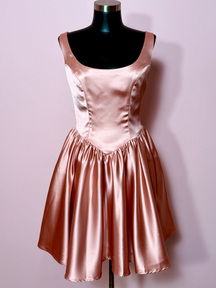 BACKLOT - Satin Coquette Dress in Pink - MINI