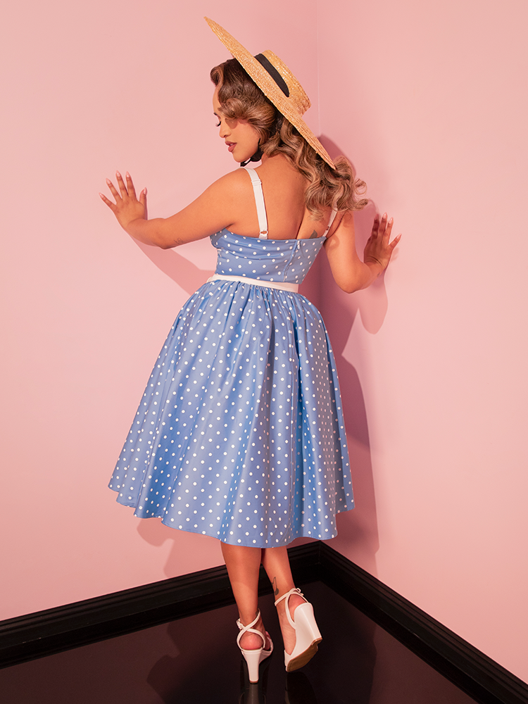 *PRE-ORDER - Ingenue Swing Dress in Light Blue w/White Polka Dots - Vixen by Micheline Pitt