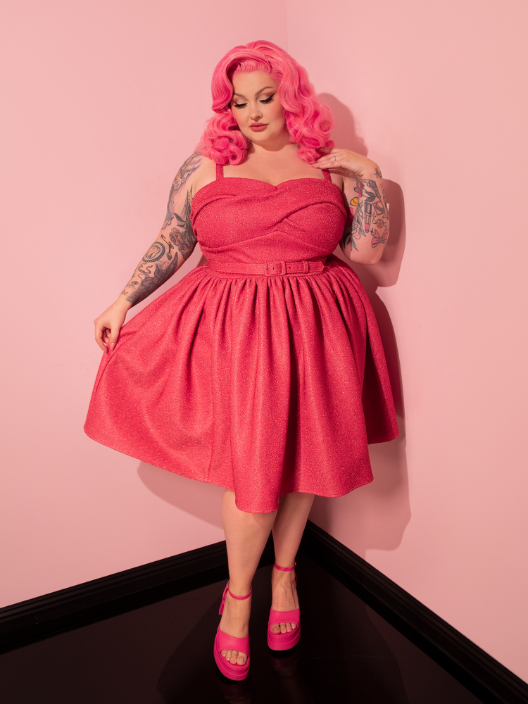 Jawbreaker Swing Dress in Candy Pink Lurex - Vixen by Micheline Pitt