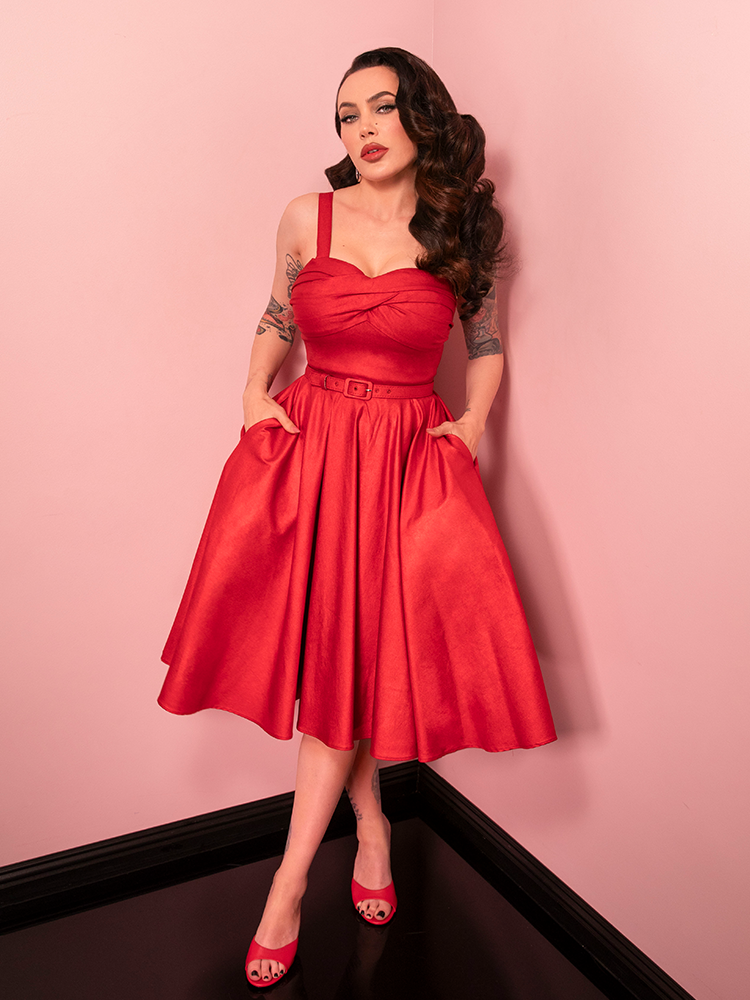 red metallic dress Jawbreaker Swing Dress in Red Sparkle Laminate