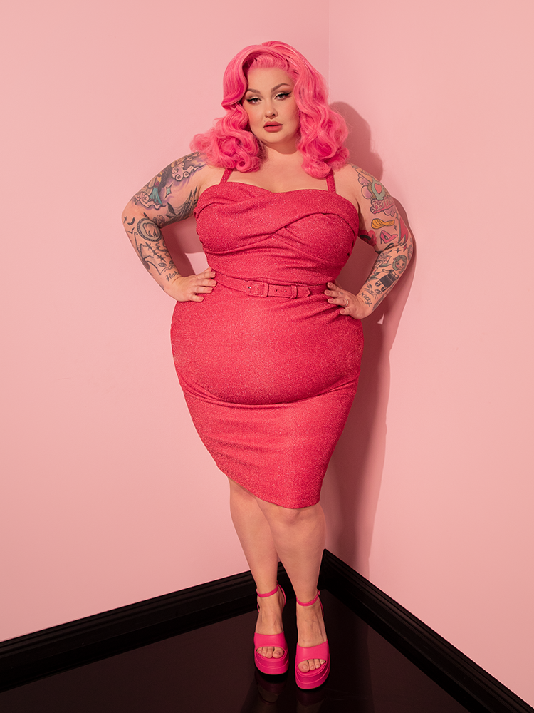 Jawbreaker Wiggle Dress in Candy Pink Lurex - Vixen by Micheline Pitt