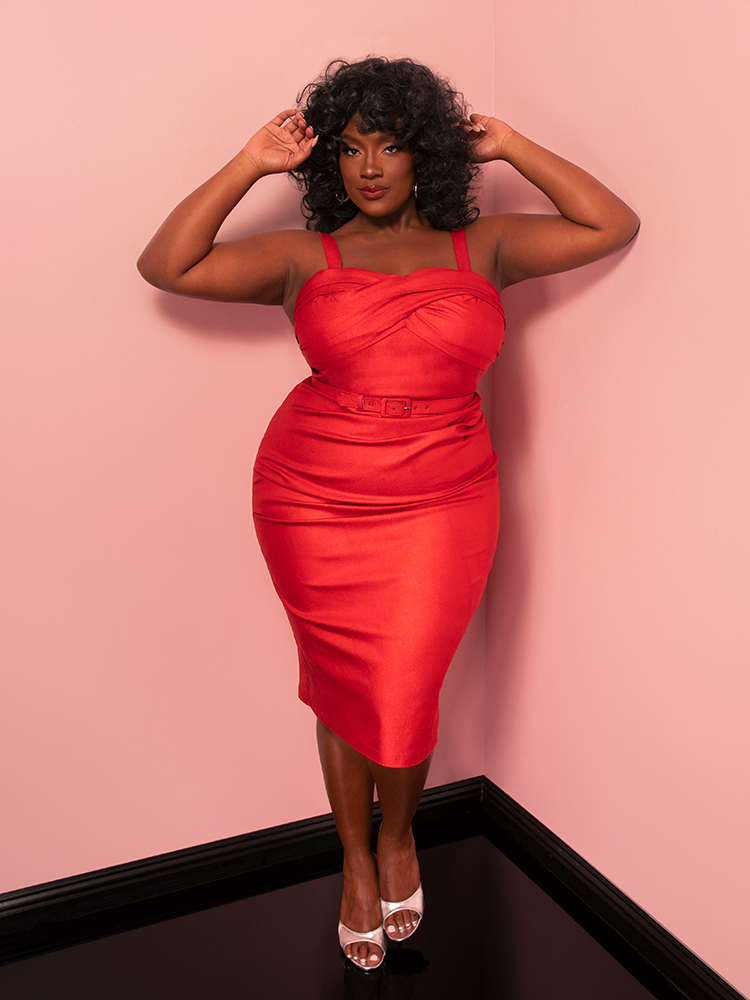 Jawbreaker Wiggle Dress in Red Sparkle Laminate | Retro Style Jawbreaker Wiggle Dress in Red Sparkle Laminate | Retro Style