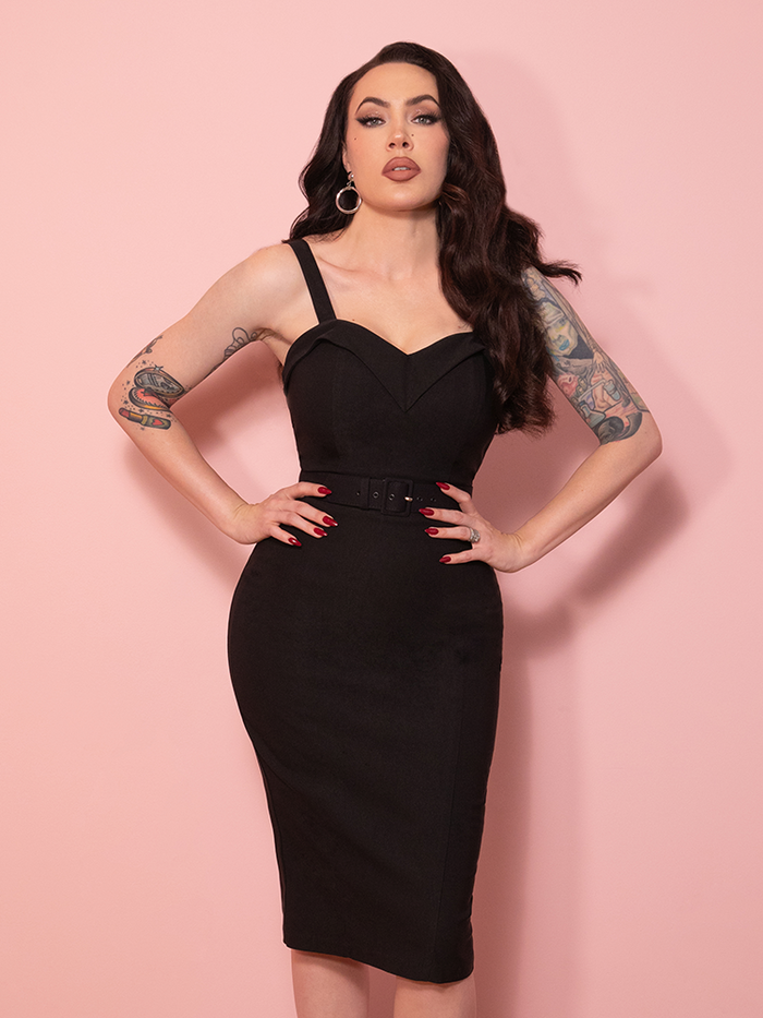 PRE-ORDER - NEW FIT - Maneater Wiggle Dress in Black - Vixen by Micheline Pitt