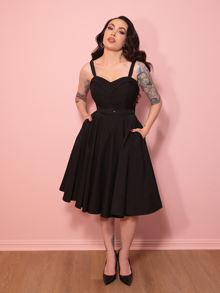PRE-ORDER - NEW FIT - Maneater Swing Dress in Black - Vixen by Micheline Pitt