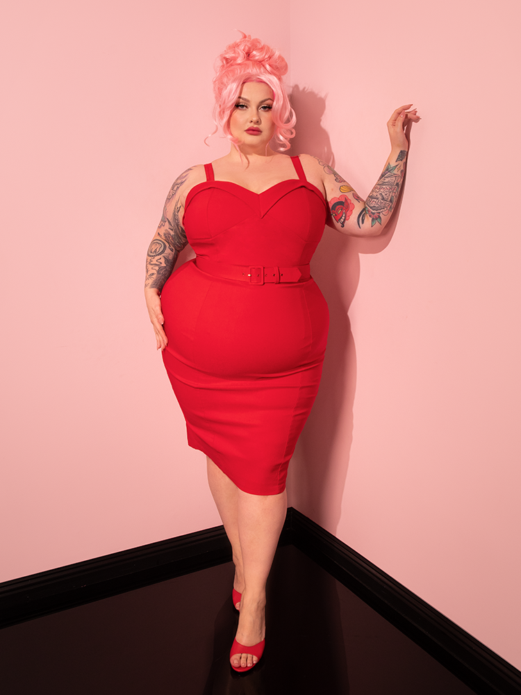 PRE-ORDER - Maneater Wiggle Dress in Red - Vixen by Micheline Pitt