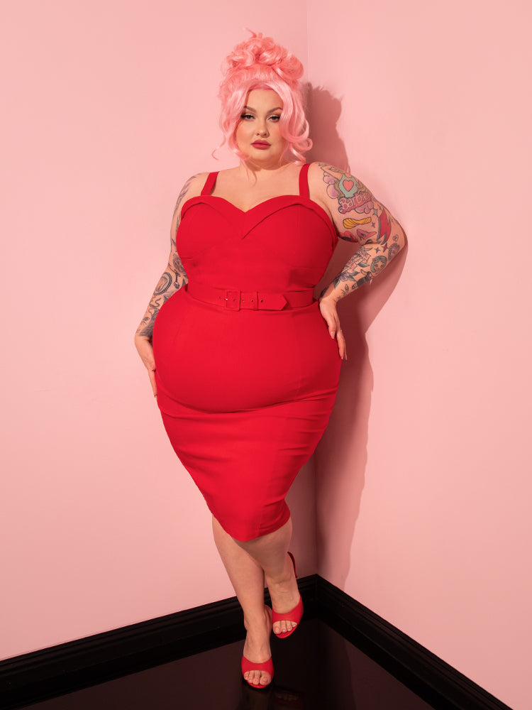 PRE-ORDER - Maneater Wiggle Dress in Red - Vixen by Micheline Pitt