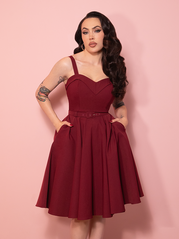 NEW FIT - Maneater Swing Dress in Burgundy - Vixen by Micheline Pitt