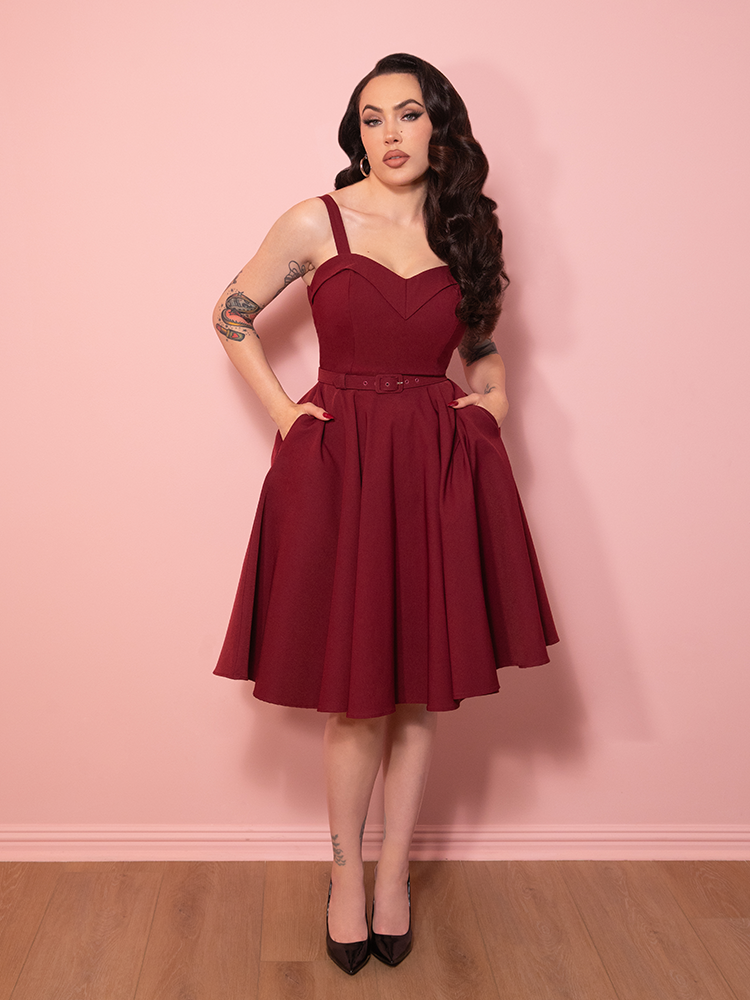 NEW FIT - Maneater Swing Dress in Burgundy - Vixen by Micheline Pitt