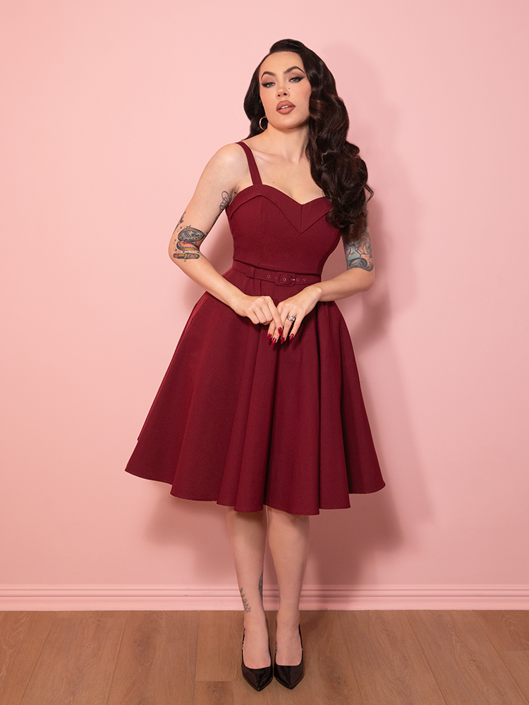 NEW FIT - Maneater Swing Dress in Burgundy - Vixen by Micheline Pitt
