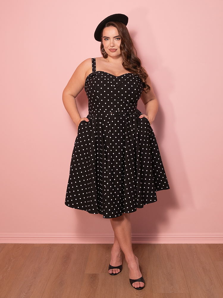 Black Polka Dots Black With White Spots Dress Maneater Swing Dress