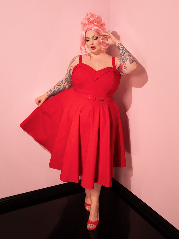 Maneater Swing Dress in Red Bengaline | Retro Inspired Dresses Maneater Swing Dress in Red Bengaline | Retro Inspired Dresses