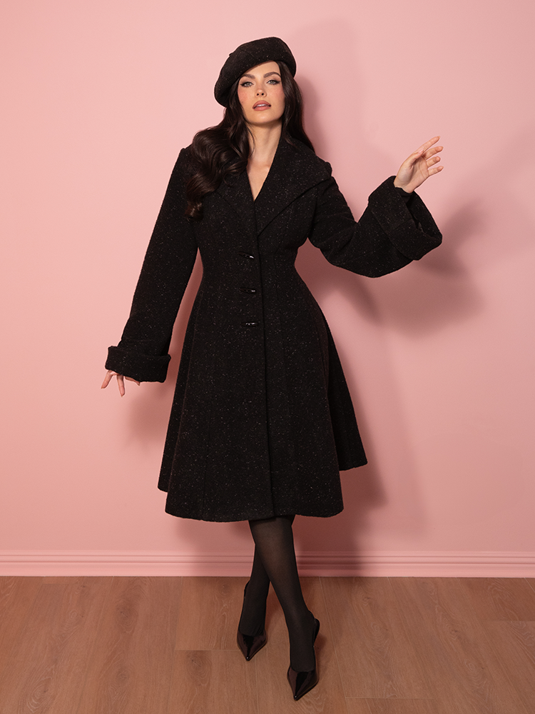Miss Kitty Coat in Black | Retro Clothing – Vixen by Micheline Pitt Miss Kitty Coat in Black | Retro Clothing – Vixen by Micheline Pitt