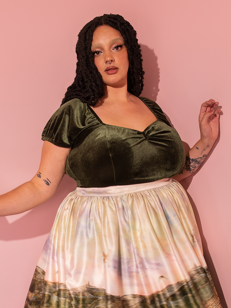 Powder Puff Top in Dark Olive Green Velvet Vixen by Micheline Pitt