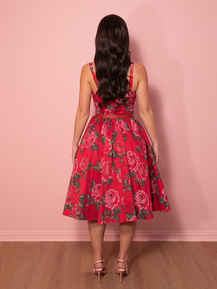 PRE-ORDER - Ingenue Swing Dress in Vintage Red Rose Print - Vixen by Micheline Pitt