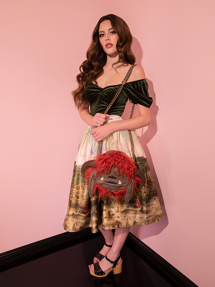 The LABYRINTH™ Renaissance Skirt, paired with the captivating Labyrinth Watercolor Print, makes a bold and beautiful statement on this retro-inspired model from Vixen Clothing.