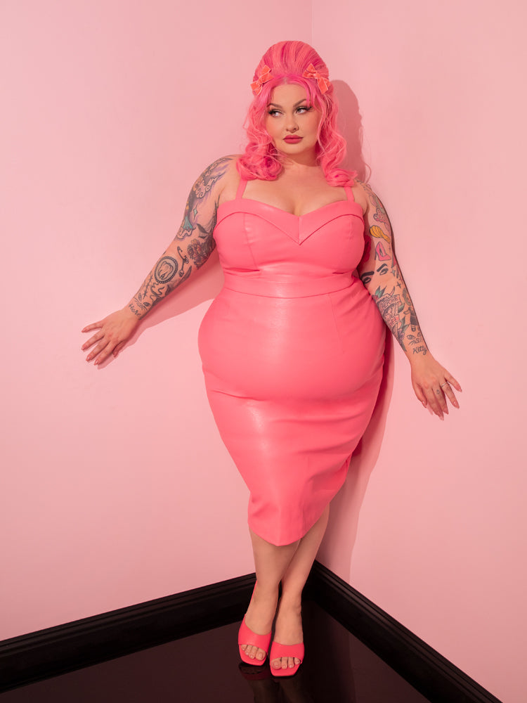 Bad Girl Pencil Skirt in Flamingo Pink Vegan Leather - Vixen by Micheline Pitt