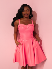 NON-DAMAGED BACKLOT - Bad Girl Skater Skirt in Flamingo Pink Vegan Leather - Vixen by Micheline Pitt