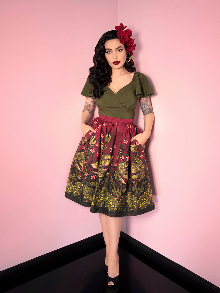 PRE-ORDER - Vixen Swing Skirt in Maneating Monster Print - Vixen by Micheline Pitt