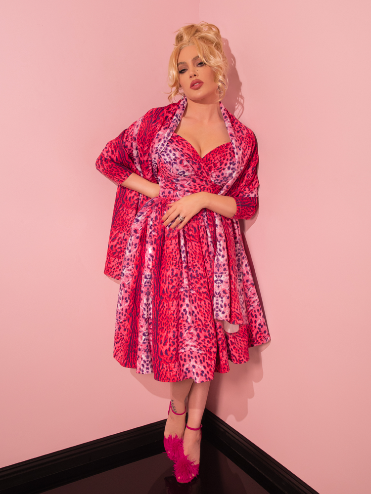 Starlet Swing Dress in Pink Leopard Print | Retro Clothing Vixen by Micheline Pitt Starlet Swing Dress in Pink Leopard Print | Retro Clothing Vixen by Micheline Pitt