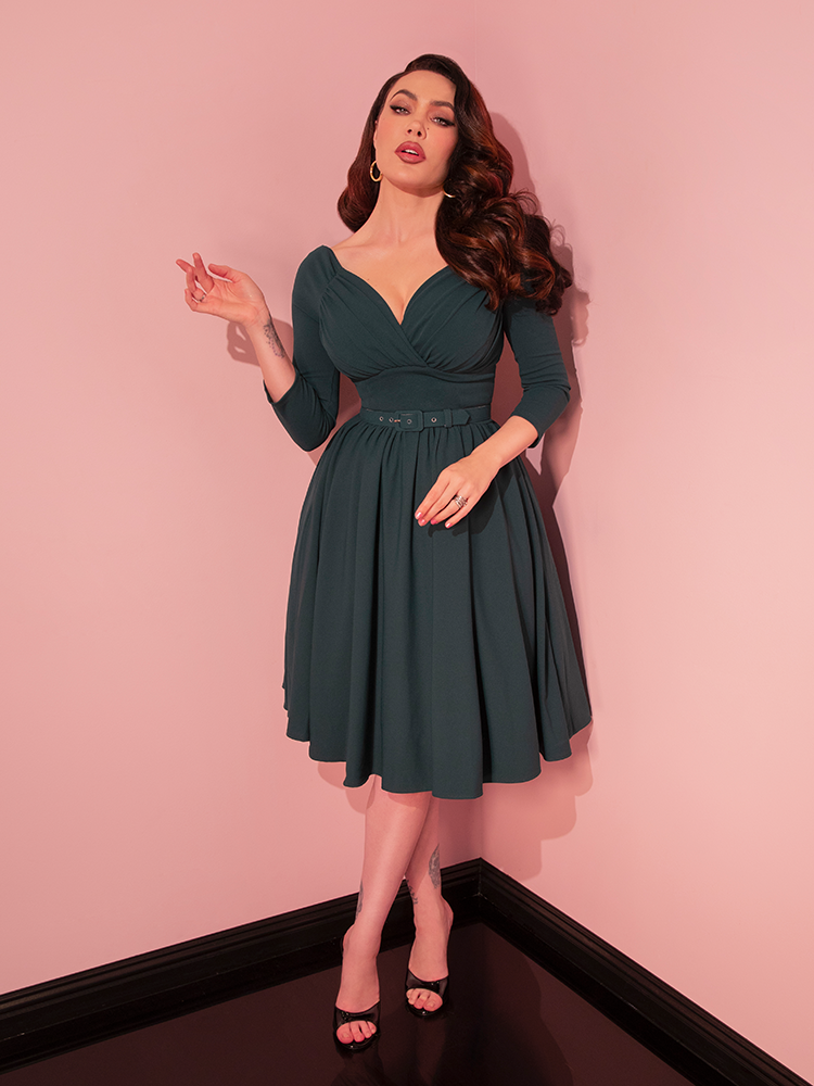 Pre-Order - Starlet Swing Dress in Hunter Green - Vixen by Micheline Pitt 2X Pre-Order - Starlet Swing Dress in Hunter Green - Vixen by Micheline Pitt 2X
