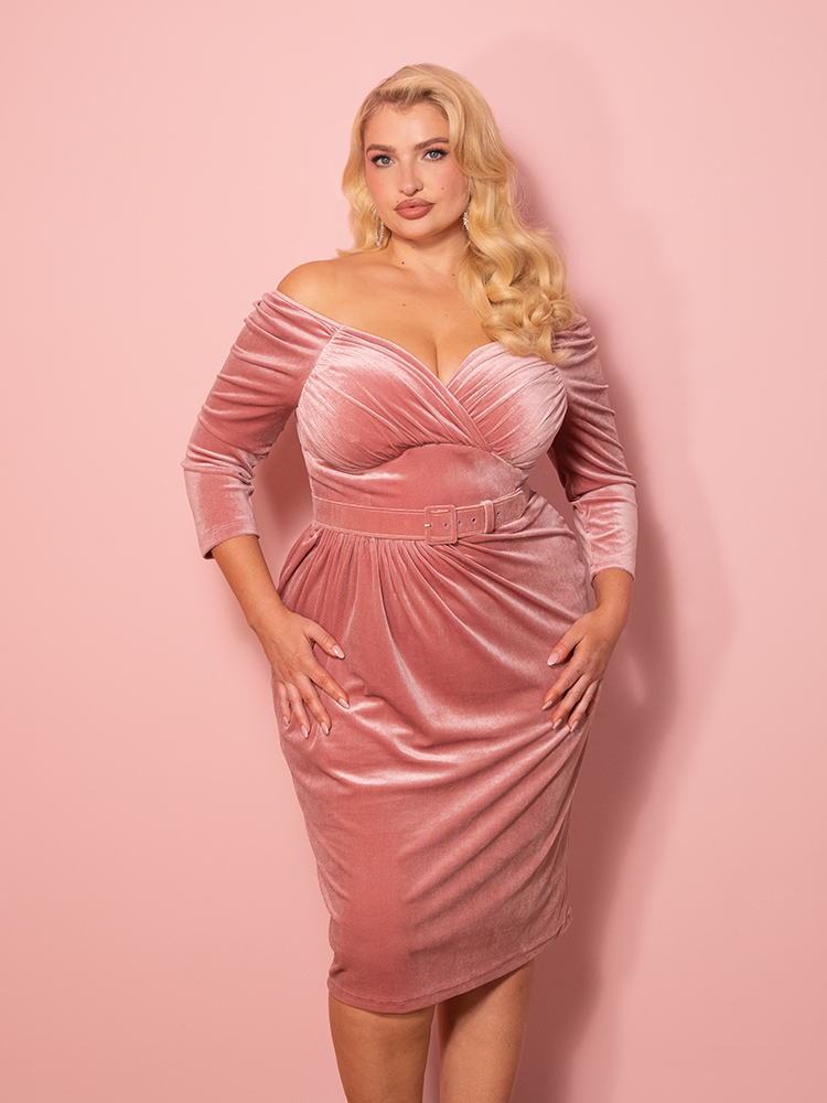 Starlet Wiggle Dress in Vixen Pink Velvet Vintage Era Dresses