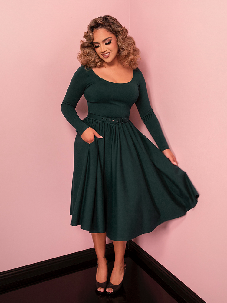 PRE-ORDER - Troublemaker Swing Dress in Dark Green - Vixen by Micheline Pitt