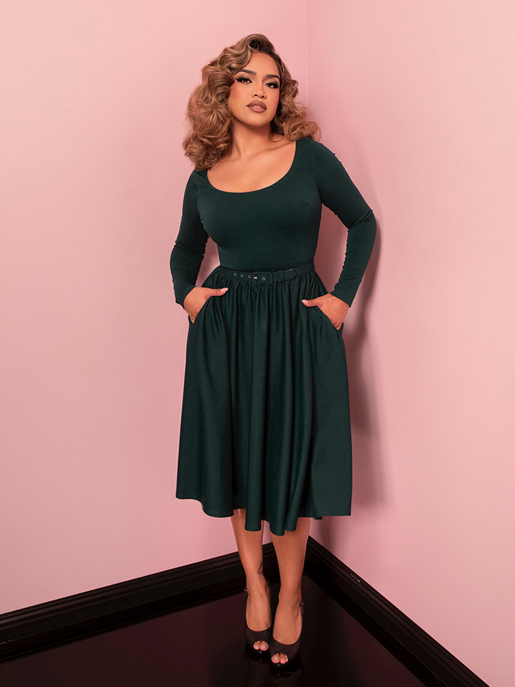 PRE-ORDER - Troublemaker Swing Dress in Dark Green - Vixen by Micheline Pitt