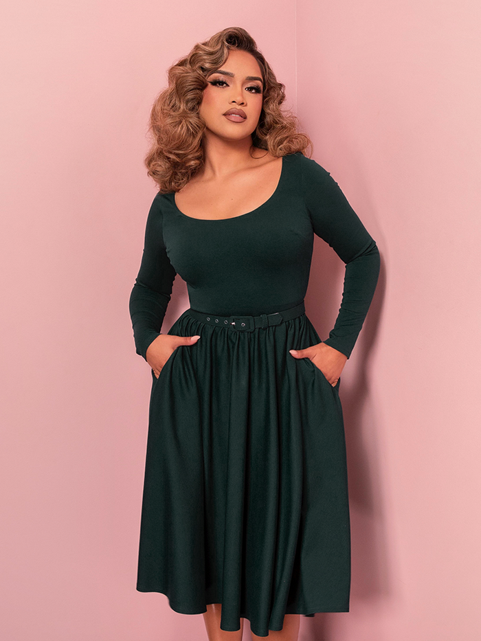 PRE-ORDER - Troublemaker Swing Dress in Dark Green - Vixen by Micheline Pitt
