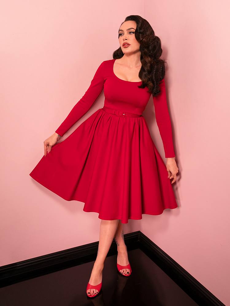 Jawbreaker Swing Dress in Red Sparkle Laminate - Vixen by Micheline Pitt