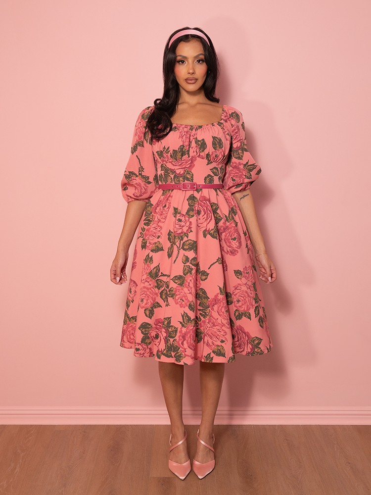 Vacation Dress in Vintage Blush Pink Roses | Vintage Style Dresses Vixen by Micheline Pitt Vacation Dress in Vintage Blush Pink Roses | Vintage Style Dresses Vixen by Micheline Pitt