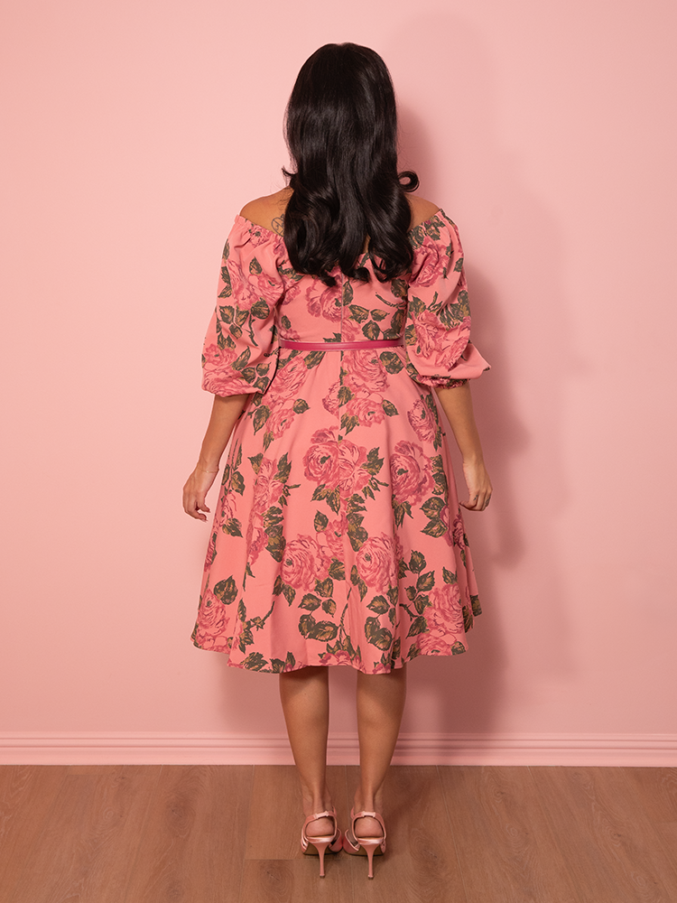 Pre-Order - Vacation Dress in Vintage Blush Pink Roses - Vixen by Micheline Pitt L Pre-Order - Vacation Dress in Vintage Blush Pink Roses - Vixen by Micheline Pitt L