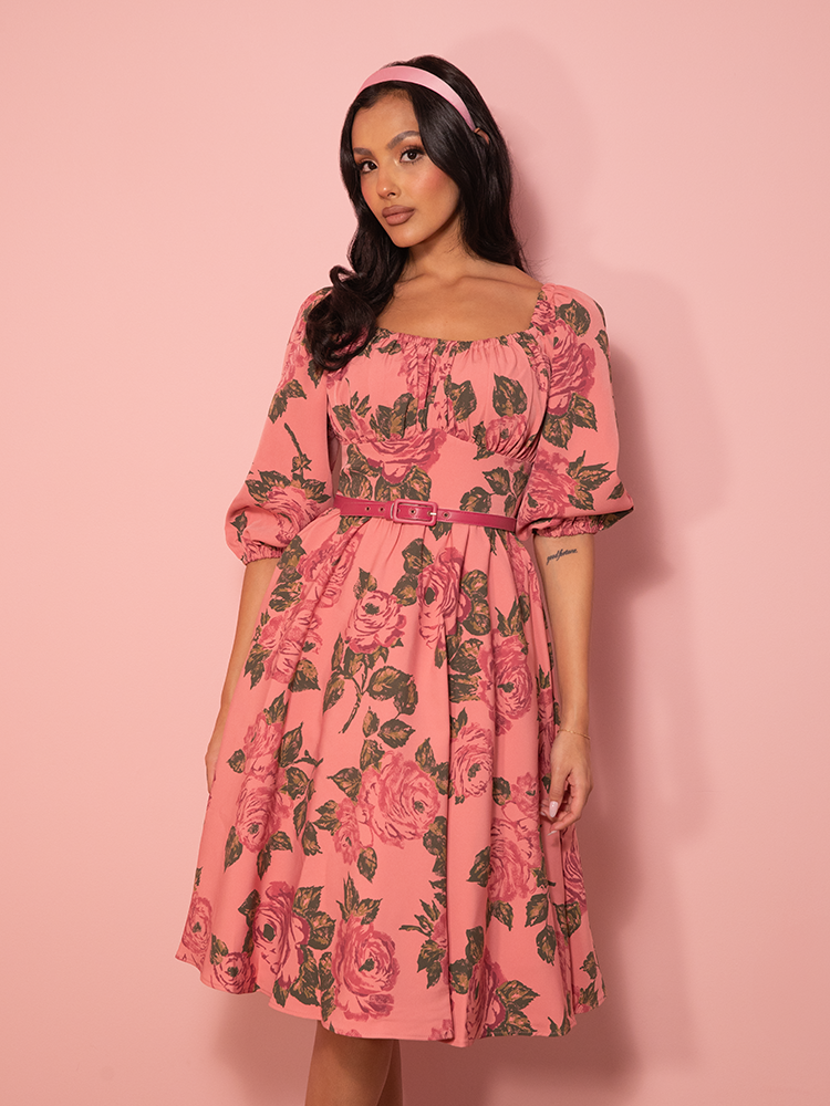 Pre-Order - Vacation Dress in Vintage Blush Pink Roses - Vixen by Micheline Pitt L Pre-Order - Vacation Dress in Vintage Blush Pink Roses - Vixen by Micheline Pitt L