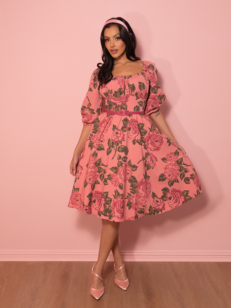 PRE-ORDER - Vacation Dress in Vintage Blush Pink Roses - Vixen by Micheline Pitt L PRE-ORDER - Vacation Dress in Vintage Blush Pink Roses - Vixen by Micheline Pitt L
