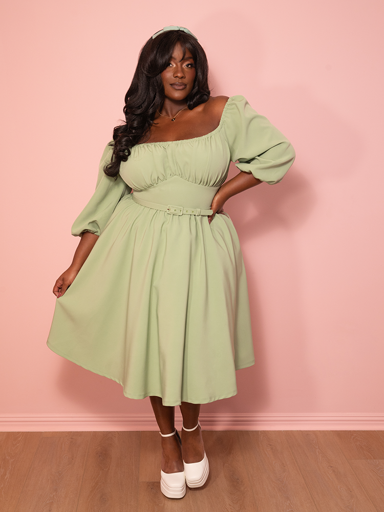 Vacation Dress in Matcha Green | Retro Inspired Dress Vixen by Micheline Pitt Vacation Dress in Matcha Green | Retro Inspired Dress Vixen by Micheline Pitt