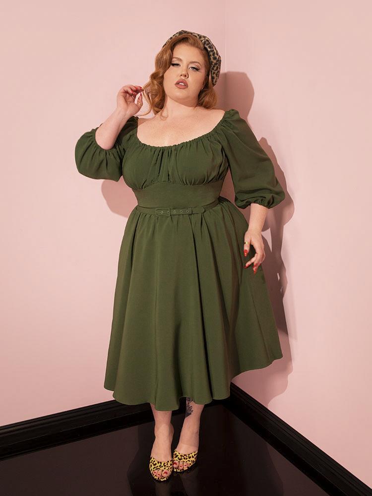 Vacation Dress in Olive Green | Retro Dress – Vixen by Micheline Pitt Vacation Dress in Olive Green | Retro Dress – Vixen by Micheline Pitt