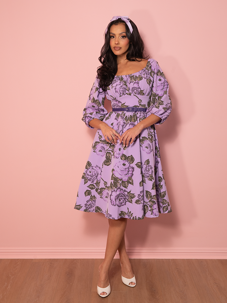 Vacation Dress in Vintage Purple Roses - Vixen by Micheline Pitt 3X Vacation Dress in Vintage Purple Roses - Vixen by Micheline Pitt 3X