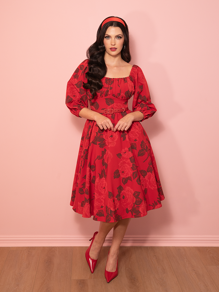 PRE-ORDER - Vacation Dress in Vintage Red Rose Print - Vixen by Micheline Pitt 3X PRE-ORDER - Vacation Dress in Vintage Red Rose Print - Vixen by Micheline Pitt 3X