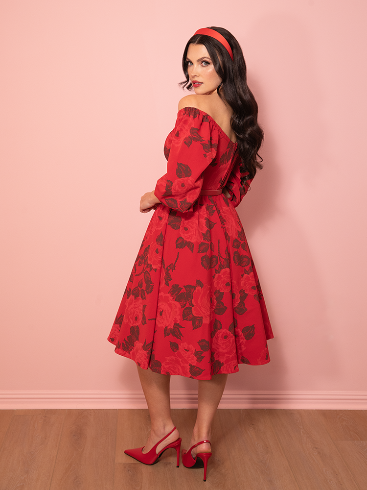 Pre-Order - Vacation Dress in Vintage Red Rose Print - Vixen by Micheline Pitt 3X Pre-Order - Vacation Dress in Vintage Red Rose Print - Vixen by Micheline Pitt 3X