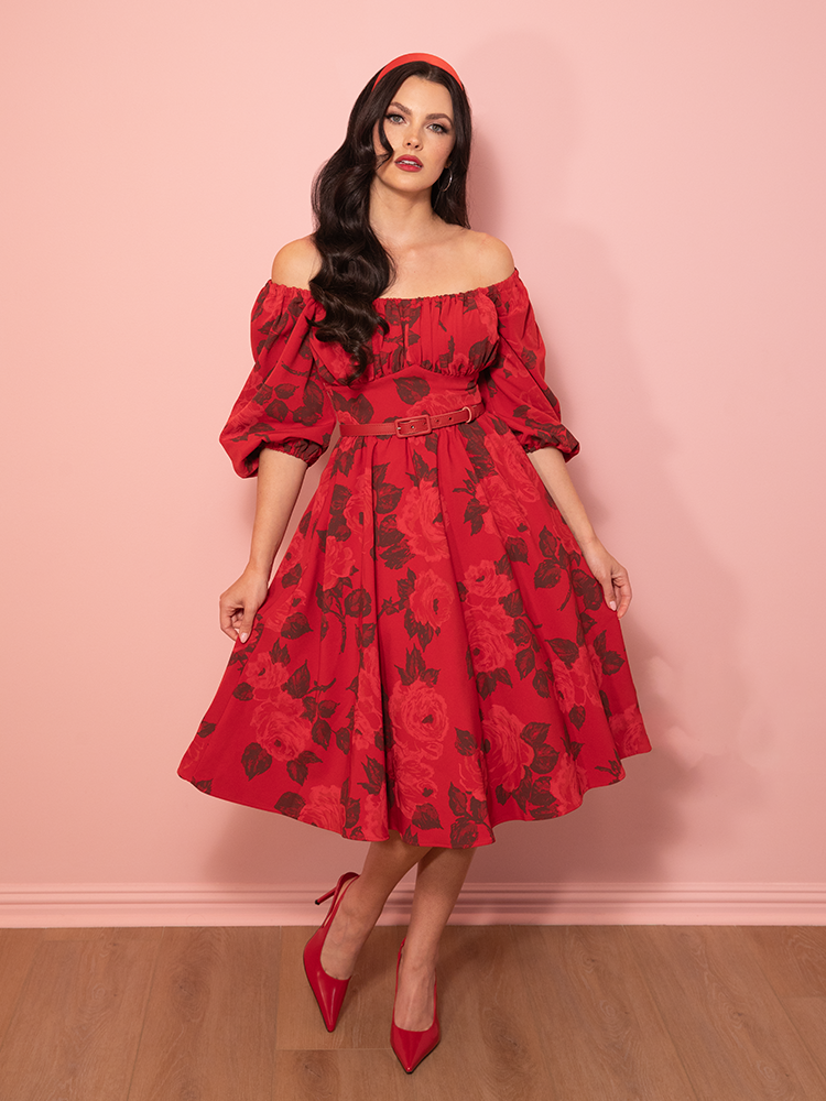 PRE-ORDER - Vacation Dress in Vintage Red Rose Print - Vixen by Micheline Pitt 3X PRE-ORDER - Vacation Dress in Vintage Red Rose Print - Vixen by Micheline Pitt 3X