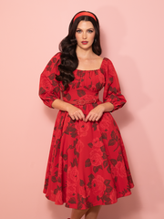 Vacation Dress in Vintage Red Rose Print - Vixen by Micheline Pitt