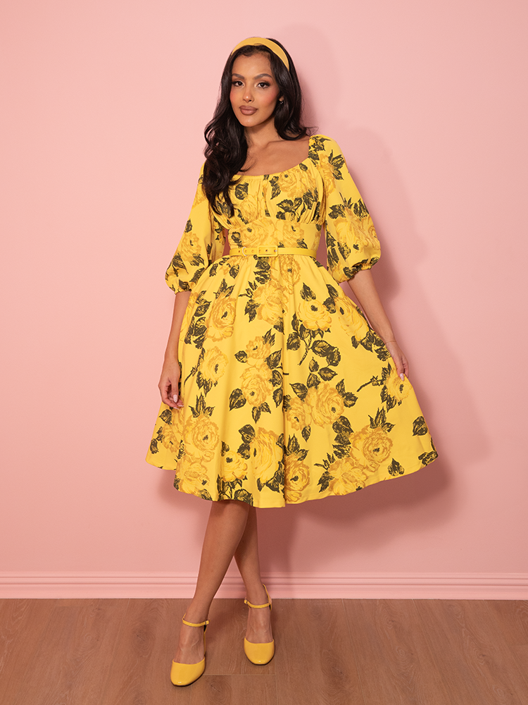 Vacation Dress in Vintage Yellow Roses - Vixen by Micheline Pitt 3X Vacation Dress in Vintage Yellow Roses - Vixen by Micheline Pitt 3X