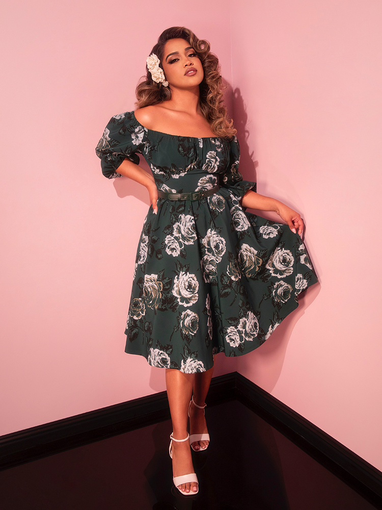 Pre-Order - Vacation Dress in Vintage Green Roses - Vixen by Micheline Pitt 3X Pre-Order - Vacation Dress in Vintage Green Roses - Vixen by Micheline Pitt 3X