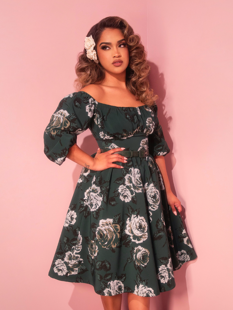 Pre-Order - Vacation Dress in Vintage Green Roses - Vixen by Micheline Pitt 3X Pre-Order - Vacation Dress in Vintage Green Roses - Vixen by Micheline Pitt 3X