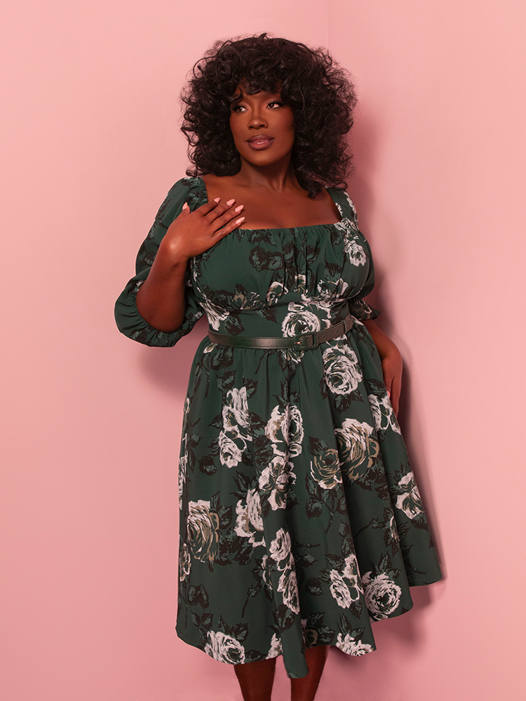PRE-ORDER - Vacation Dress in Vintage Green Roses - Vixen by Micheline Pitt 3X PRE-ORDER - Vacation Dress in Vintage Green Roses - Vixen by Micheline Pitt 3X