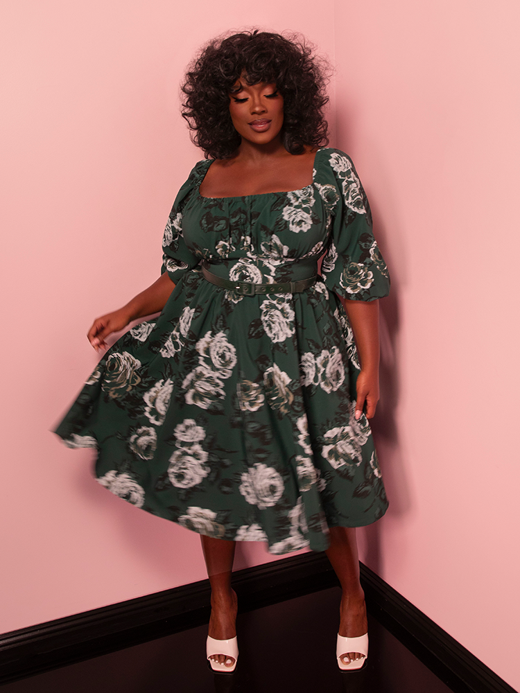 PRE-ORDER - Vacation Dress in Vintage Green Roses - Vixen by Micheline Pitt 3X PRE-ORDER - Vacation Dress in Vintage Green Roses - Vixen by Micheline Pitt 3X