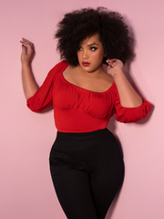 Ashleeta wearing the Vacation Blouse in Red - a lovely retro top from Vixen Clothing!