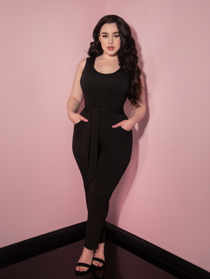 Rachel Sedory in the Cozy Jumpsuit in Black from Vixen Cltohing.