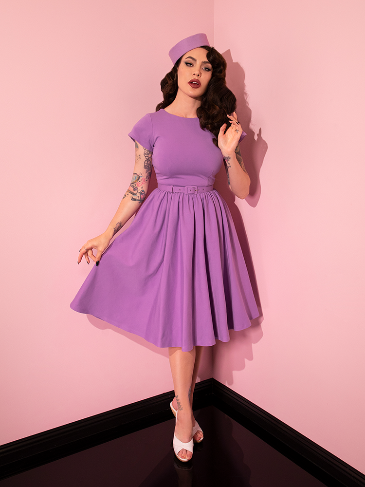 The Avon Swing Dress in Lilac from Vixen Clothing.