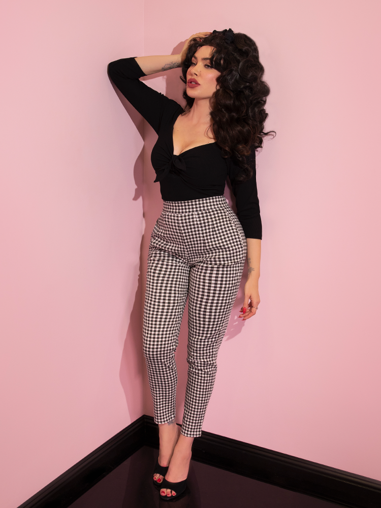 Cigarette Pants in Black Gingham - Vixen by Micheline Pitt