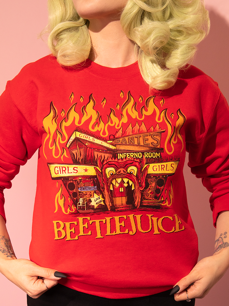 Close up of the design on the Dante's Inferno Sweatshirt from retro and vintage clothing brand Vixen Clothing.